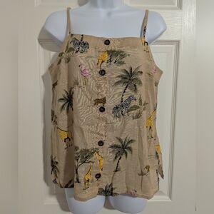Old Navy Linen Safari Chic Top Palm Tree Giraffe